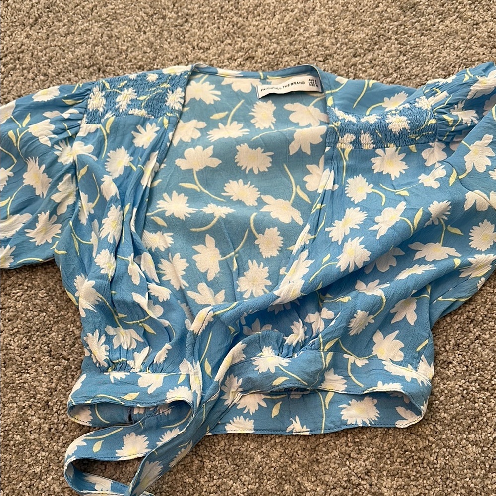 Faithfull the Brand Blue and White Floral Blouse